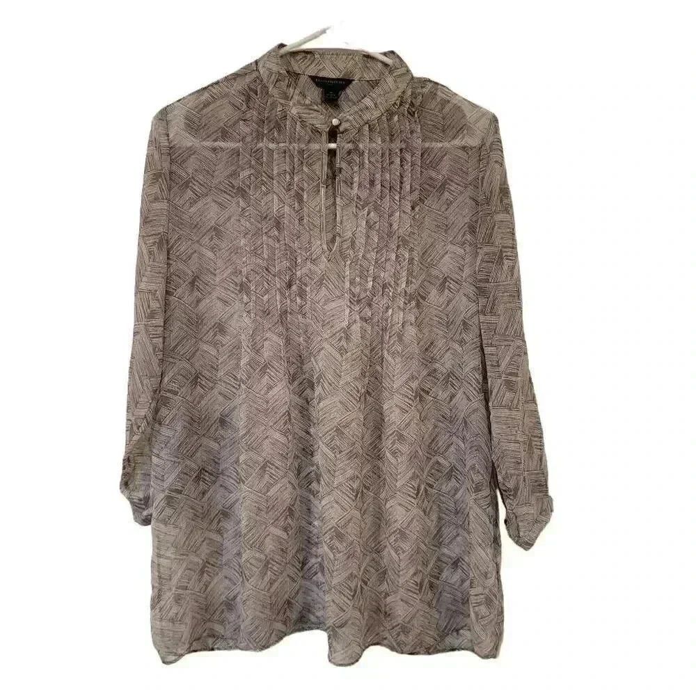 Banana Republic Women's Tan & White Poly Chiffon Sheer Blouse